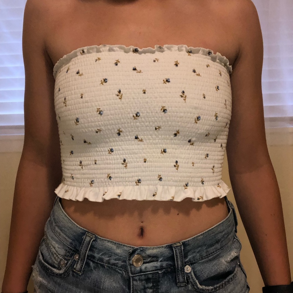 white floral tube top with ruffles
